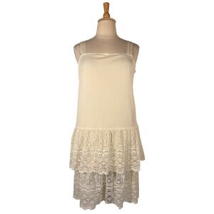 Vintage Cream Lace Drop Waist Dance Women's XL Sleeveless Fairy Retro Shift Soft